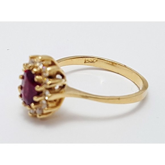Elegant 14K Karat Solid Yellow Gold Designer Oval Ruby & Diamond Ring Size 5 - Picture 14 of 16